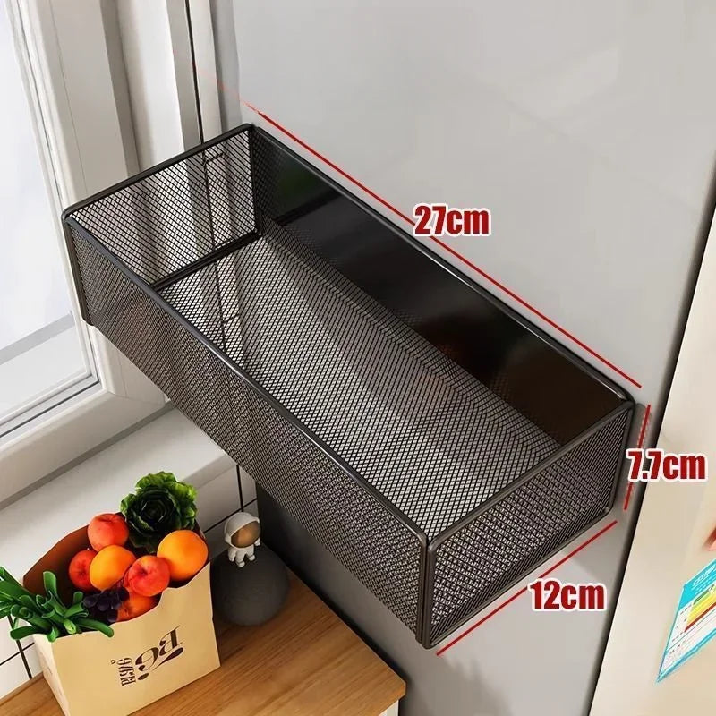 Strong Magnetic Refrigerator Side Hanging Rack, No-Drill Kitchen Gap Storage Basket, Organizer Bin for Seasoning & Small Items