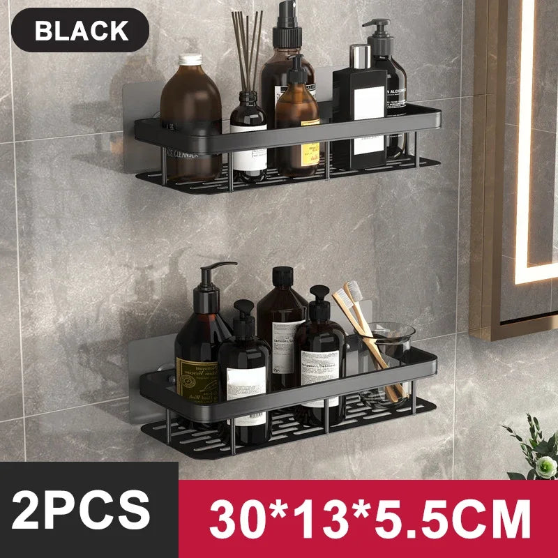 Bathroom Shelf Kitchen Storage Organizer Aluminum Alloy Shower Shelf Bathroom Accessories No Drilling Wall Shelf