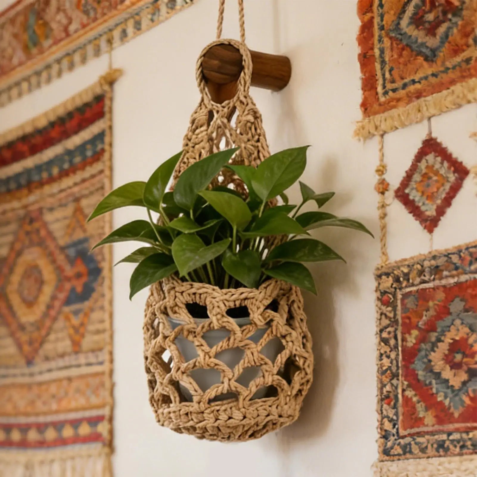 Plant Hanger Indoor Space Saving Storage Home Decor Boho Plant Hanger Flower Pot Holder for Bedroom Living Room Kitchen Door