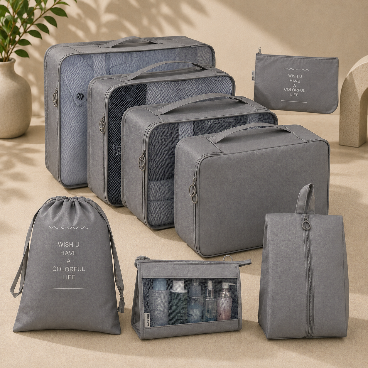 8-Piece Travel Packing Cubes Set – Luggage Organizer Bags with Shoe Bag & Toiletry Bag