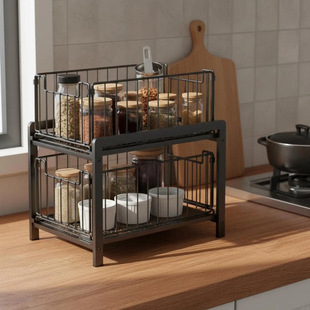 Under Sink Pull Extendable Shelf Versatile Under Sink Storage Shelf Cabinet Sliding Drawer Rack Sturdy Construction for Kitchen