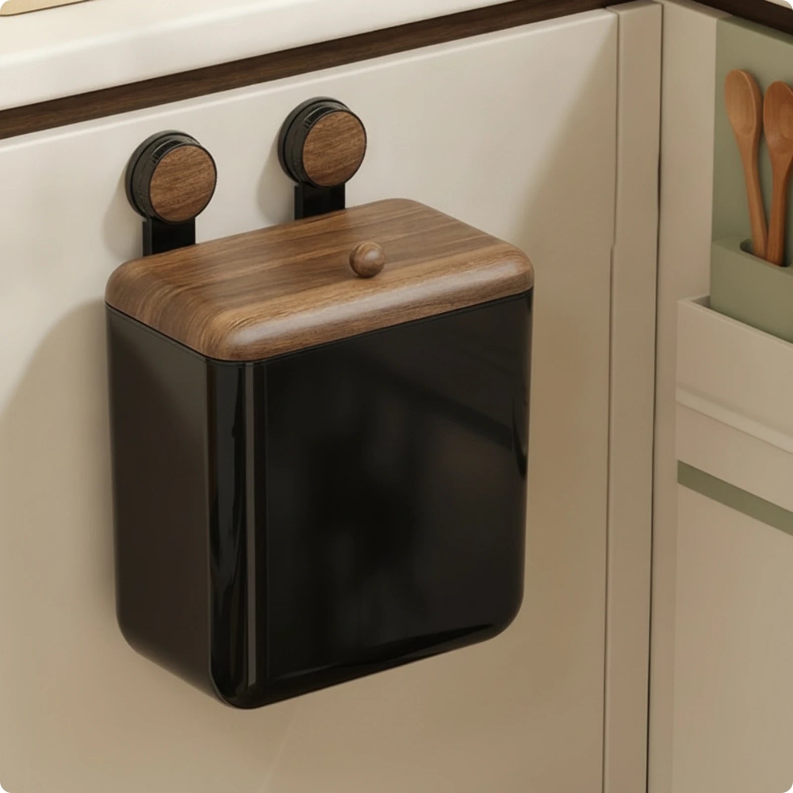 Wall-Mounted Trash Bin Space-Saving Kitchen Trash Bin with Lid Compact Modern for Apartment