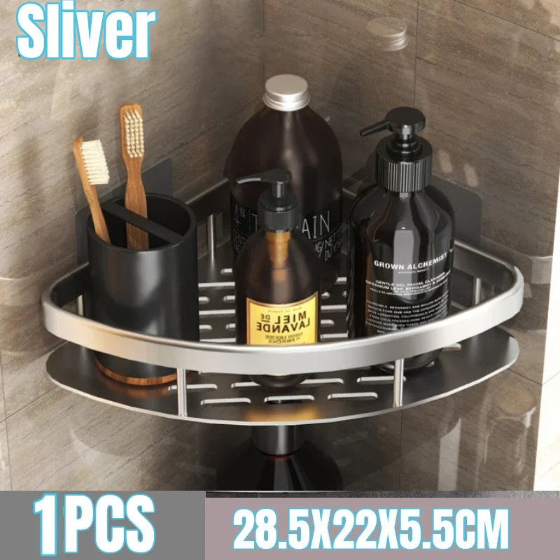 Bathroom Shelf Kitchen Storage Organizer Aluminum Alloy Shower Shelf Bathroom Accessories No Drilling Wall Shelf