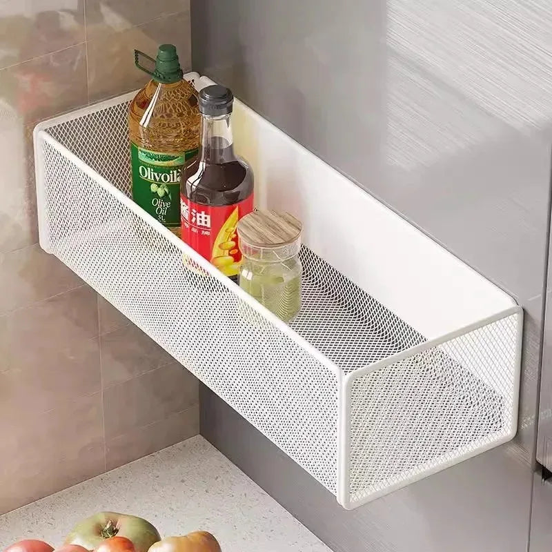 Strong Magnetic Refrigerator Side Hanging Rack, No-Drill Kitchen Gap Storage Basket, Organizer Bin for Seasoning & Small Items