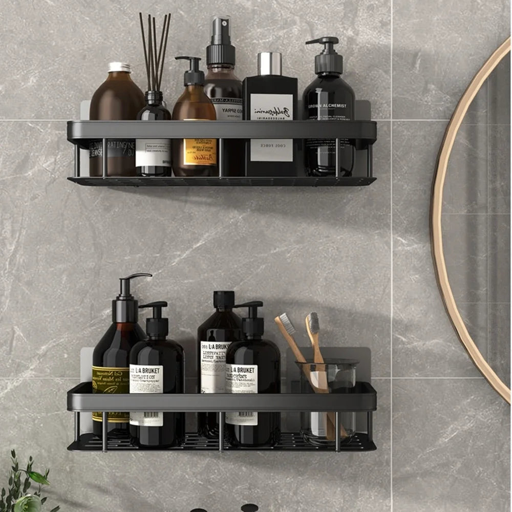 Bathroom Shelf Kitchen Storage Organizer Aluminum Alloy Shower Shelf Bathroom Accessories No Drilling Wall Shelf